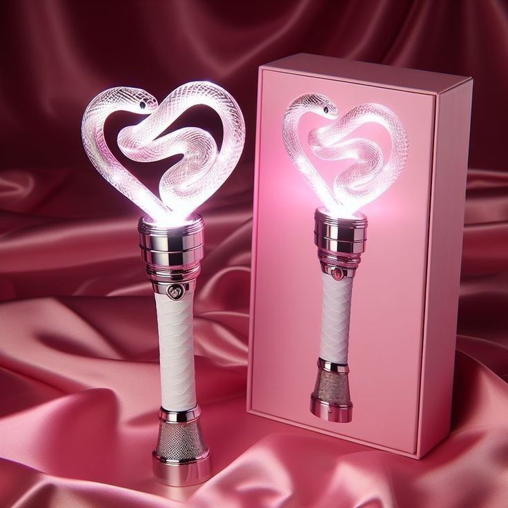 two heart shaped lights sitting in front of a pink box