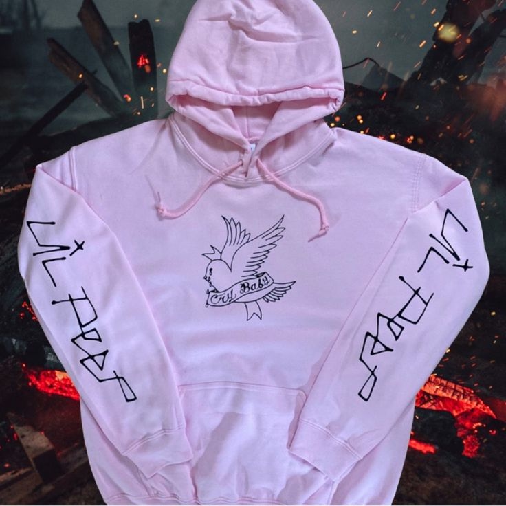 Brand New (Nwot) Lil Peep Hoodie(Light Pink) With Cry Baby Twitter Bird Logo On Front And Lil Peep On Sleeves (Black). Urban Pink Hoodie For Streetwear, Cute Pink Hoodie For Streetwear, Pink Hooded Sweatshirt For Streetwear, Pink Hooded Streetwear Sweatshirt, Pink Long Sleeve Hoodie For Streetwear, Pink Hooded Hoodie With Graphic Print, Pink Graphic Print Hooded Hoodie, Urban Pink Hoodie Top, Urban Style Pink Hoodie Top