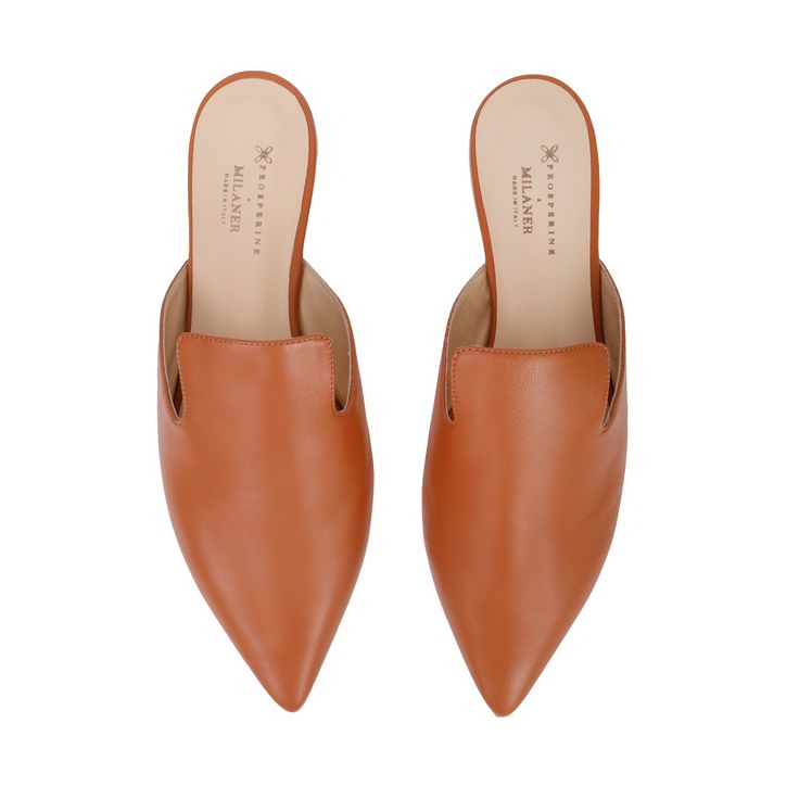 The Ella Mule, Womens Slip On Mules - MILANER Calf Leather Pointed Toe Slip-ons For Work, Pointed Toe Mules For Office, Leather Pointed Toe Mules, Leather Pointed Toe Mules For Office, Classic Pointed Toe Mules For Office, Pointed Toe Calf Leather Mules With Leather Sole, Pointed Toe Mules With Calf Leather And Leather Sole, Classic Office Mules With Deep Heel Cup, Classic Formal Mules With Pointed Toe