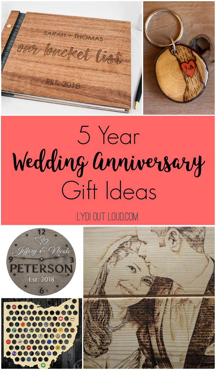 5 year wedding anniversary gift ideas for the bride and groom, including personalized gifts