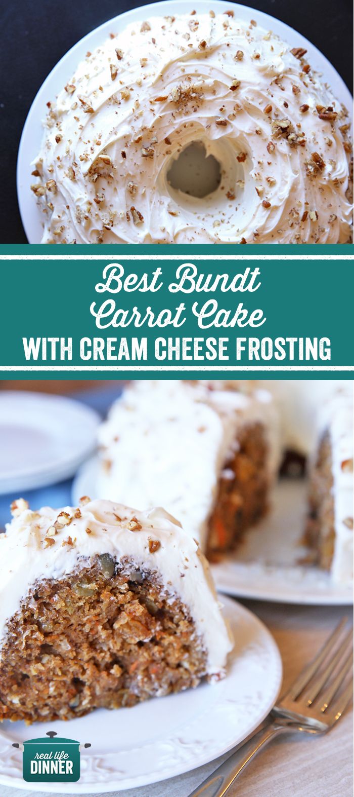 the best bundt carrot cake with cream cheese frosting is ready to be eaten