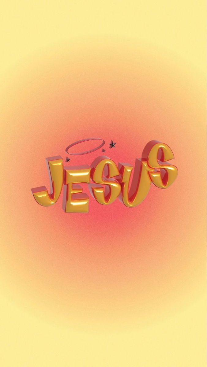 the word jesus written in gold letters on a yellow background