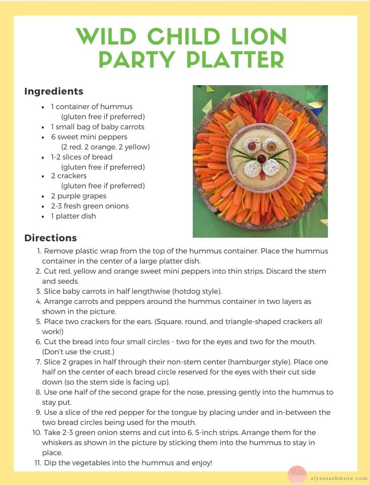 the wild child lion party platter is shown with instructions for how to make it