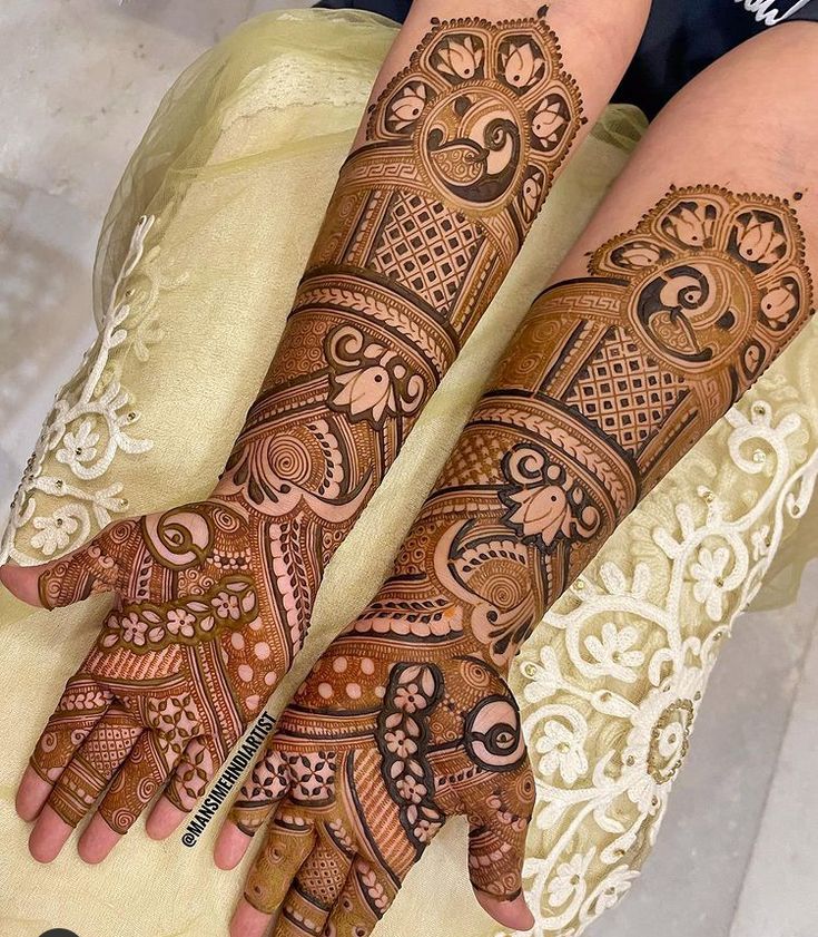 two hands with henna designs on them