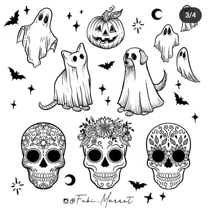 halloween coloring pages with skulls, pumpkins and ghost heads in black ink on white paper