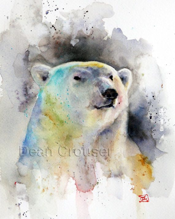 a watercolor painting of a polar bear