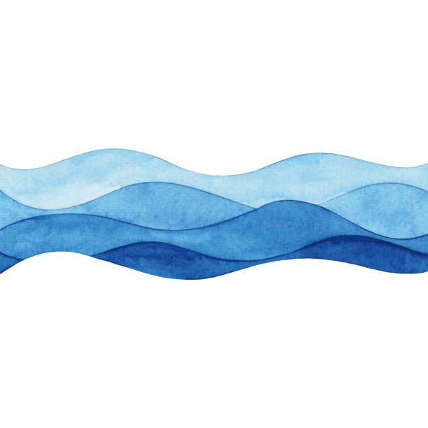 a watercolor drawing of blue waves on a white background