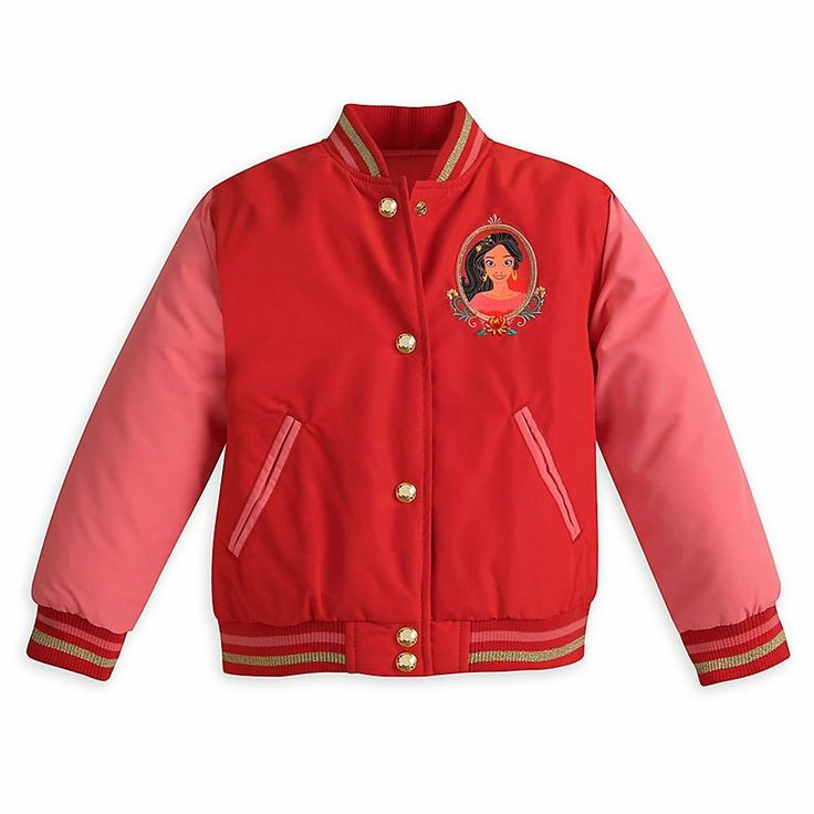 Disney Store Elena of Avalor Varsity Jacket Girl Size 5/6 Infants, Toddlers, & Kids Size (approx) Alpha Height in Inches Weight in lbs Age Chest in Inches Waist in Inches 0-3m   up to 22" up to 11 lbs 0-3 mos     3-6m   22-25" 11-15 lbs 3-6 mos     6-9m   25-27" 15-18 lbs 6-9 mos     9-12m   27-29" 18-22 lbs 9-12 mos     12-18m   27-31" 18-26 lbs 12-18 mos     18-24m   29-33" 22-29 lbs 18-24 mos     2T   31-34" 26-29 lbs 1-2 yrs 20½" 20" 3T   34-38" 29-33 lbs 2-3 yrs 21" 20½" 4T   38-42" 33-37 l Disney Elena, Elena Of Avalor, Jacket For Girls, Coat Patterns, Cute Jackets, Disney Merchandise, Bright Designs, Kids Boxing, Girl Coat