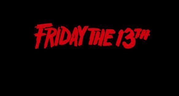 the logo for friday the 13th with red paint splattered on it's black background