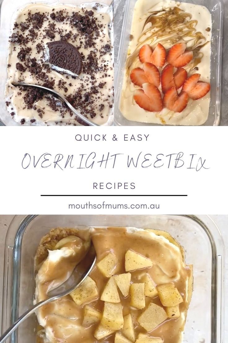 an image of desserts in plastic containers with text overlay that reads quick and easy overnight westblix recipes