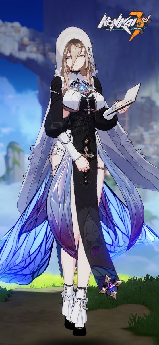 an anime character is dressed in black and white