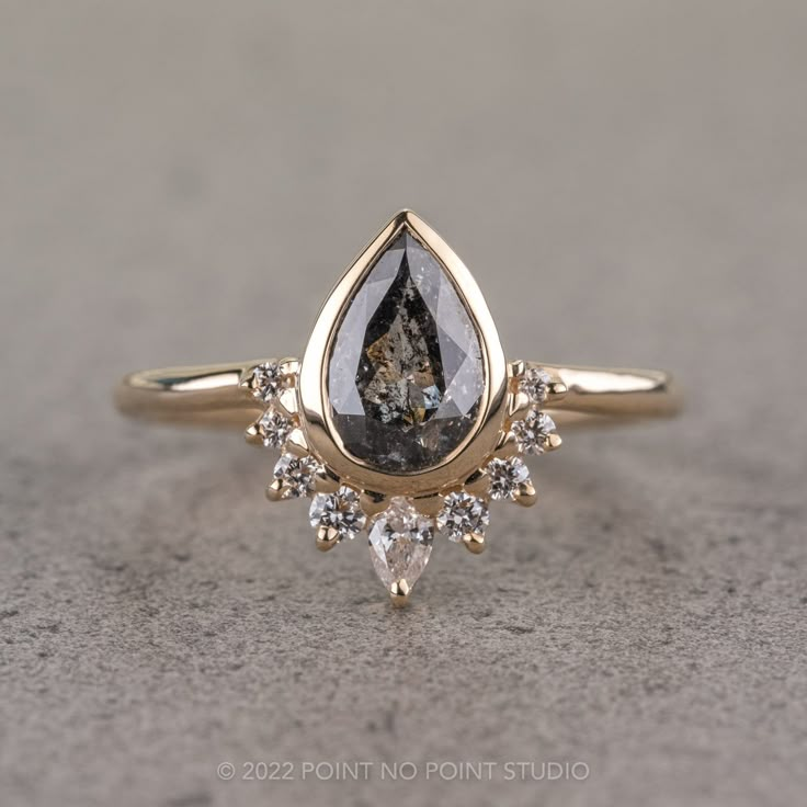 salt and pepper diamond Rose Gold Oval Engagement Ring, Pear Diamond Ring, Pear Diamond Engagement Ring, Pear Diamond Rings, Future Engagement Rings, Engagement Ring Shapes, Pear Diamond, Salt And Pepper Diamond, Fantasy Jewelry