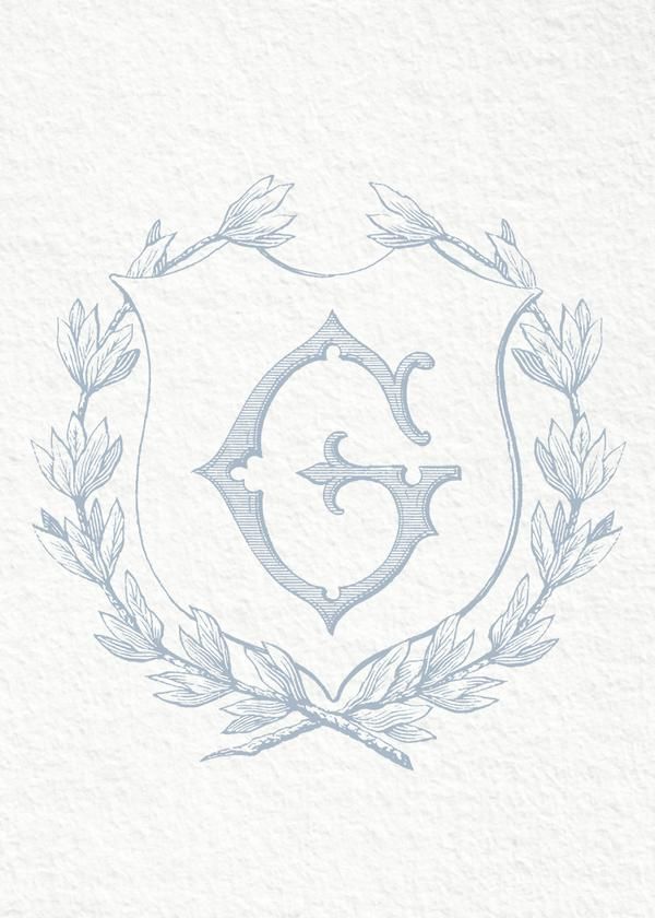 the crest of an emblem with leaves and branches around it on a white paper background