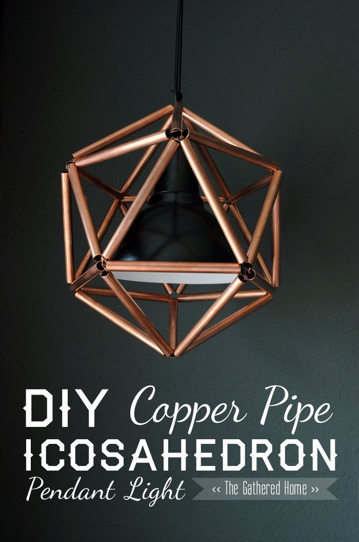 a light fixture made out of copper pipes with the words diy copper pipe icosahedron