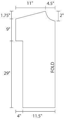 a drawing of the front and back of a dress form, with measurements for each piece