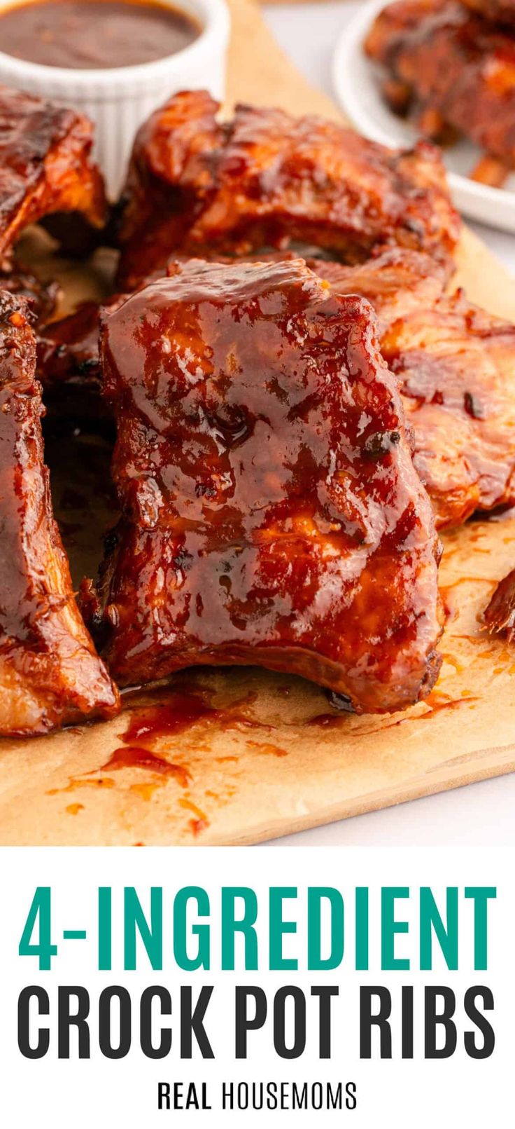 four ingredient crock pot ribs on a cutting board