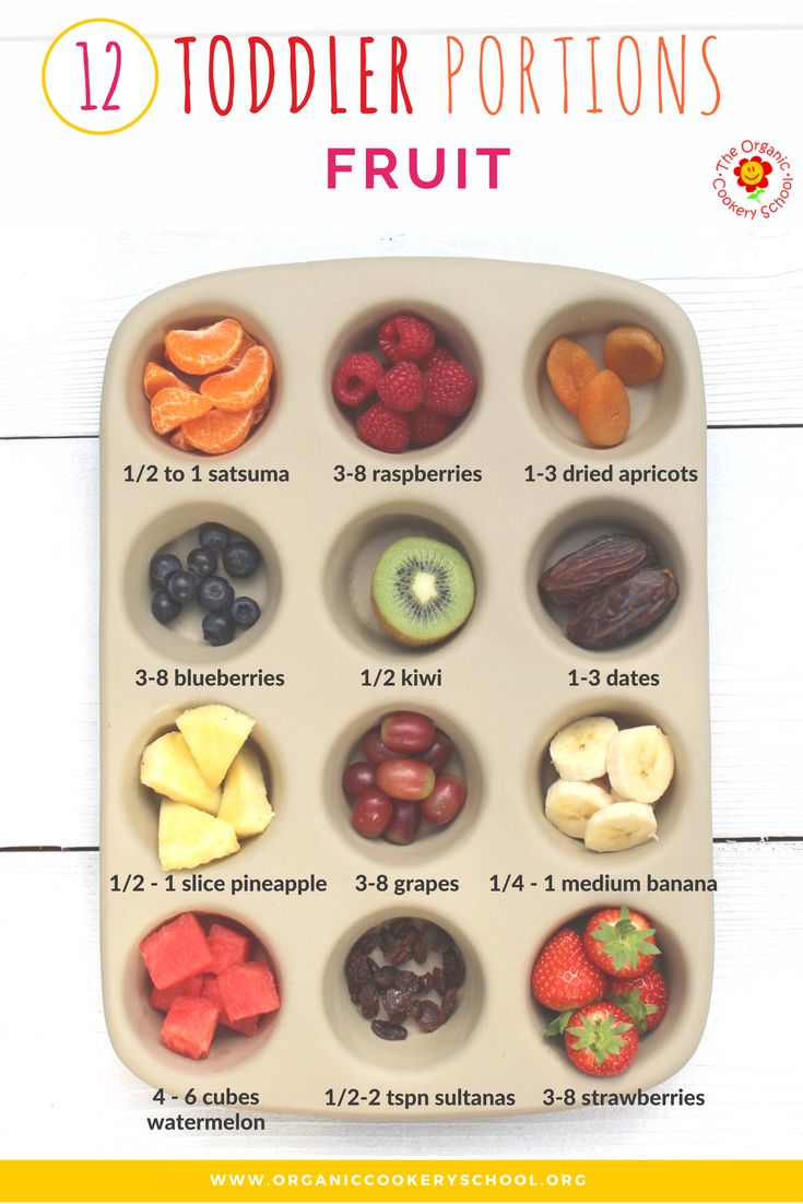 the 12 toddler portions are arranged in a divided tray with fruits and berries on it