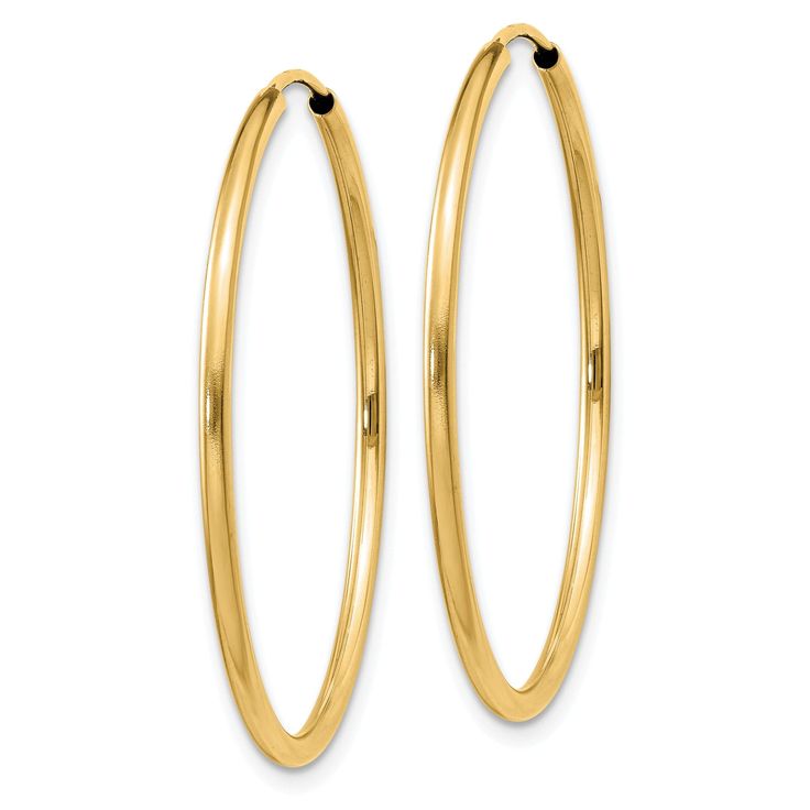 Elevate your everyday look with these stunning 14k Yellow Gold Polished Endless Hoops. Crafted with high-quality yellow gold, these hoops feature a sleek and polished finish for a timeless appeal. The hollow body and hidden wires make these earrings effortless to wear while maintaining a refined and elegant look.Measuring 1.5mm thick and 30mm wide, these hoops are the perfect size for adding a touch of sophistication to any outfit. Whether you're heading to the office or out for a night on the t Medium Hoop Earrings, Hoop Earrings Style, Spring Jewelry, Bow Jewelry, Earring Sale, Gold Polish, Fine Jewelry Gift, Online Earrings, Black Bow