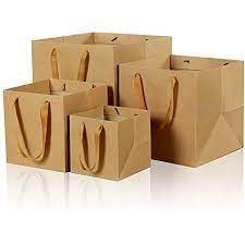 six brown paper bags with handles