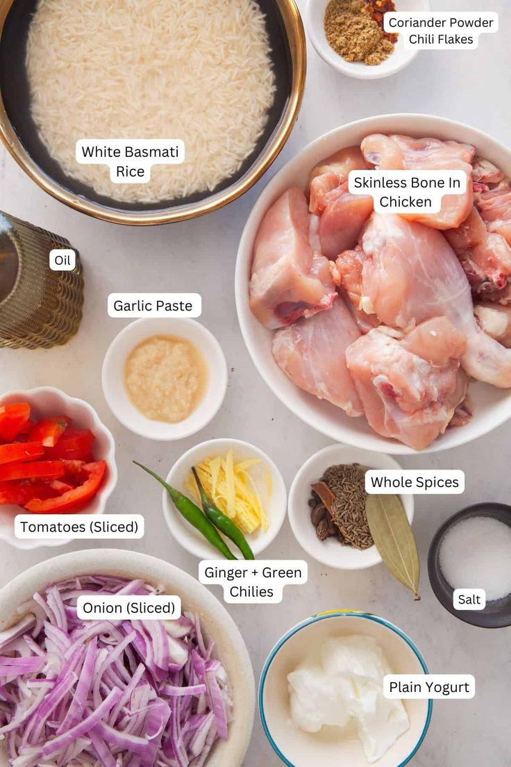 the ingredients to make this dish include chicken, rice, and other foodstuffs