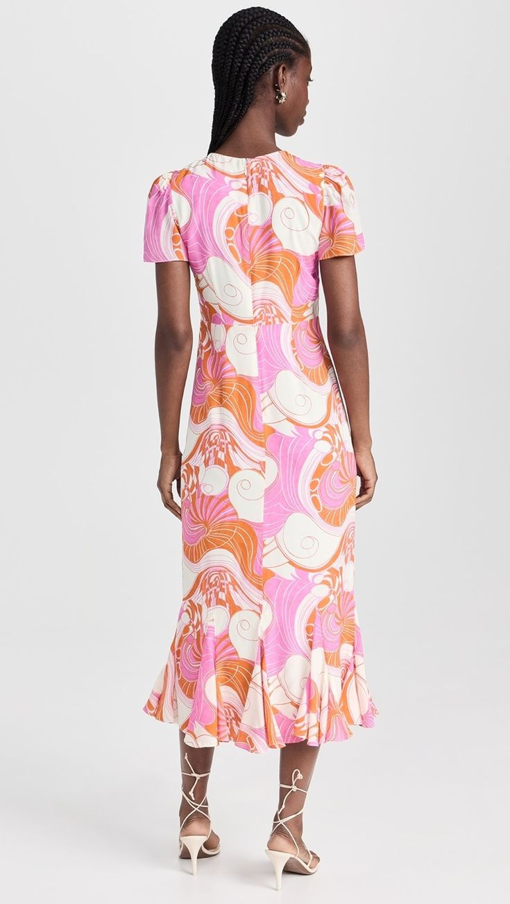 RHODE Lulani Dress | Shopbop Summer A-line Crepe Dress, Printed Silk Dress With Short Sleeves, Printed Silk Dresses With Short Sleeves, Fitted Cap Sleeve Dress With Ruffles, Fitted Crepe Maxi Dress, Summer Crepe Maxi Dress, Summer Midi Dress With Cap Sleeves And Fitted Waist, Rayon Dress With Ruffle Hem, Spring Crepe Maxi Dress