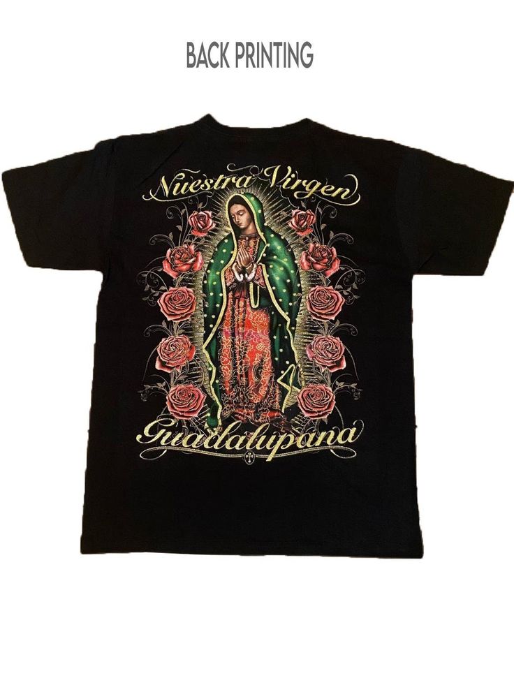 Los Angeles.- ADIRACARO Made in the USA 1 Our Lady Of Guadalupe Cotton T-shirt Black. Fast Shipping. Shipped with USPS First Class Package. The combination of the Cotton T-shirt plus the High Quality Screen Printing plus Gold Glitter result in a beautifully creation of printing design on back and front of the T-shirt. It is comfortable to wear with medium weight layers of fabric for ultimate protection. It is perfect for men and women who love fashion and faith. This amazing shirt of Virgin Mary Latina Fashion Outfits, Screen Printing Ink, Our Lady Of Guadalupe, Latina Fashion, Lady Of Guadalupe, Printing Design, Love Fashion, Cute Simple Outfits, Our Lady