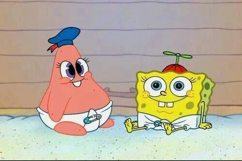 spongebob and patrick from the spongebob movie sitting in front of each other