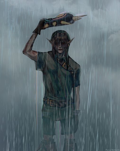 a man holding an umbrella over his head while standing in the rain with it's hands on his head