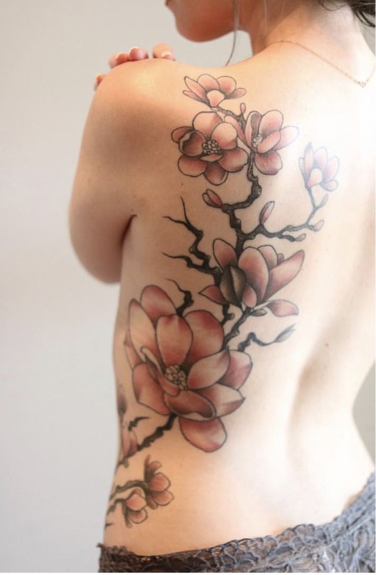 a woman's back with flowers on it and the bottom part of her body