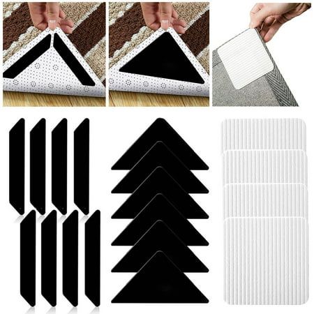 four pieces of black and white rugs with different shapes, sizes and colors to choose from