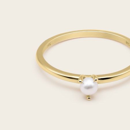 Italic - 14k Solid Gold Pearl Slim Stacker Ring Gold Everyday Pearl Ring With Pearl Drop, Everyday Gold Ring With Pearl Charm, Everyday Gold Pearl Ring With Pearl Drop, Everyday Gold Pearl Drop Ring, Classic White Pearl Ring With Simple Design, Classic Gold Stackable Pearl Rings, Dainty Yellow Gold Pearl Ring For Everyday, Classic Everyday Pearl Drop Ring, Minimalist Pearl Rings With Pearl Charm