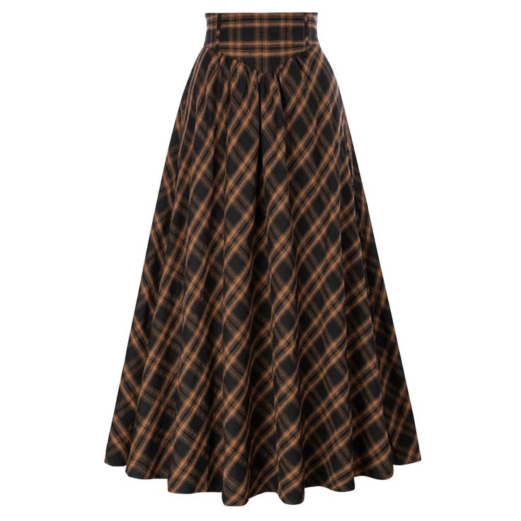 NEW STYLE Women Victorian Skirt Plaid Maxi Tartan High Waist A-Line Skirts Renaissance Maxi Skirt Elastic Swing Skirts Size(cm) US UK DE Body size Garment Waist Length S 4~6 8~10 32~34 66~68.5 95 M 8~10 12~14 36~38 71~73.5 96.5 L 12~14 16~18 40~42 76~79 98 XL 16~18 20~22 44~46 81~84 99.5 2XL 20~22 24~26 48~50 86.5~89 99.5 *Skirt Fabric: Shell:75%Polyester+25%Cotton Lining:98%Polyester+2%Viscose *Skirt Closure:Zip(Left) *Skirt Features: 1) Hits at ankle 2) High waist design 3) Elastic back waistl High Waist Brown Maxi Skirt For Fall, Fitted Maxi Skirt With Elastic Waistband For Fall, Fitted Skirt With Elastic Waistband For Fall, High Waist Flowy Brown Skirt, High Waist Gathered Skirt For Fall, Non-stretch Long Brown Skirt, Non-stretch Brown Long Skirt, Fitted Full Maxi Skirt With Elastic Waistband, Fall Tiered Skirt With Elastic Waistband