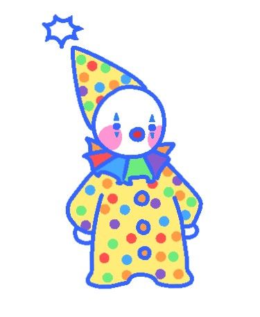 a drawing of a clown holding a star in his hand and wearing a polka dot outfit