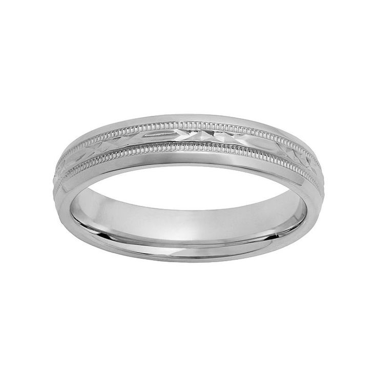 men's wedding band in 18k white gold with milcused edges and beading