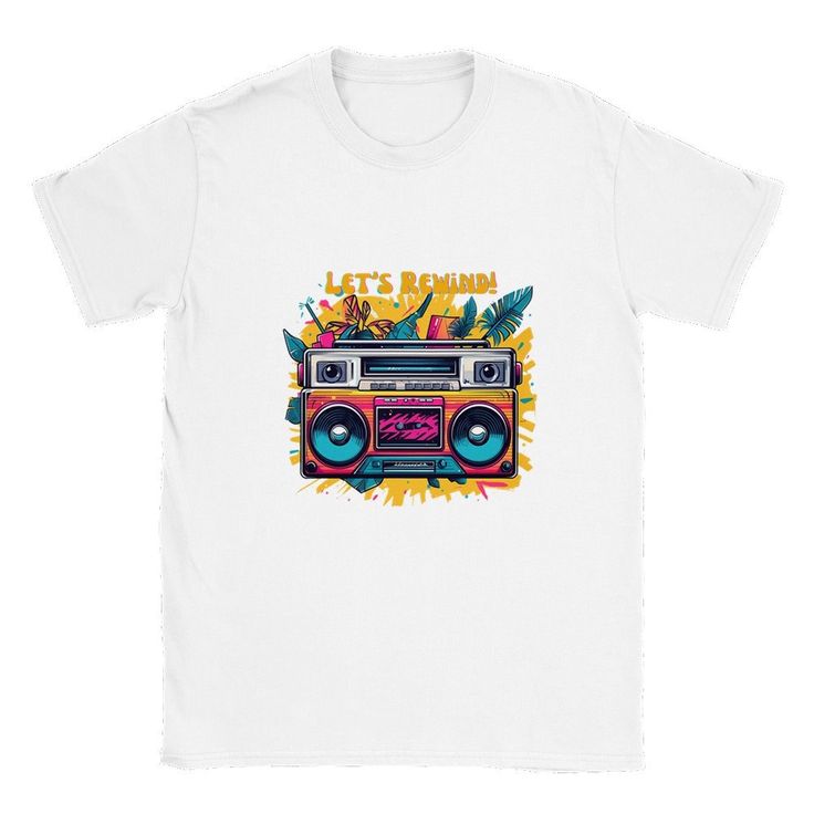 A classic unisex t-shirt that works well with any outfit. Complete with colourful graphic of a ghetto blaster - ideal for fun loving retro types! Made of a heavier cotton with a double-stitched neckline and sleeves.- Rolled-forward shoulders for a better fit- Stylish fitted sleeve- Seamless double-needle collar- Taped neck and shoulders for durability- Tubular fit for minimal torque. This product is made on demand. No minimums. Fun 80's Retro gift for him | Fun 80's Retro gift for her | Ghetto Blaster | Boombox | Vintage Audio | Retro Music 80s Nostalgia | Hip Hop Style | Urban Fashion | Old-School Technology | Cassette Player | Portable Stereo | Urban Streetwear | Audio Cassette | Music Mixtape | Hip Hop Beats | Breakdancing Culture | Radio Cassette Player | Graphic Boombox Design | Beat White Retro Print T-shirt For Streetwear, Urban Street Style Hip Hop, 90s Graphic Print T-shirt For Music Festival, Retro Screen Print T-shirt For Music Festival, Retro Graphic T-shirt For Music Festival, Retro Graphic Design T-shirt For Music Festival, 90s Retro Print T-shirt For Streetwear, Retro Short Sleeve T-shirt For Music Festival, Retro Crew Neck T-shirt For Music Festival