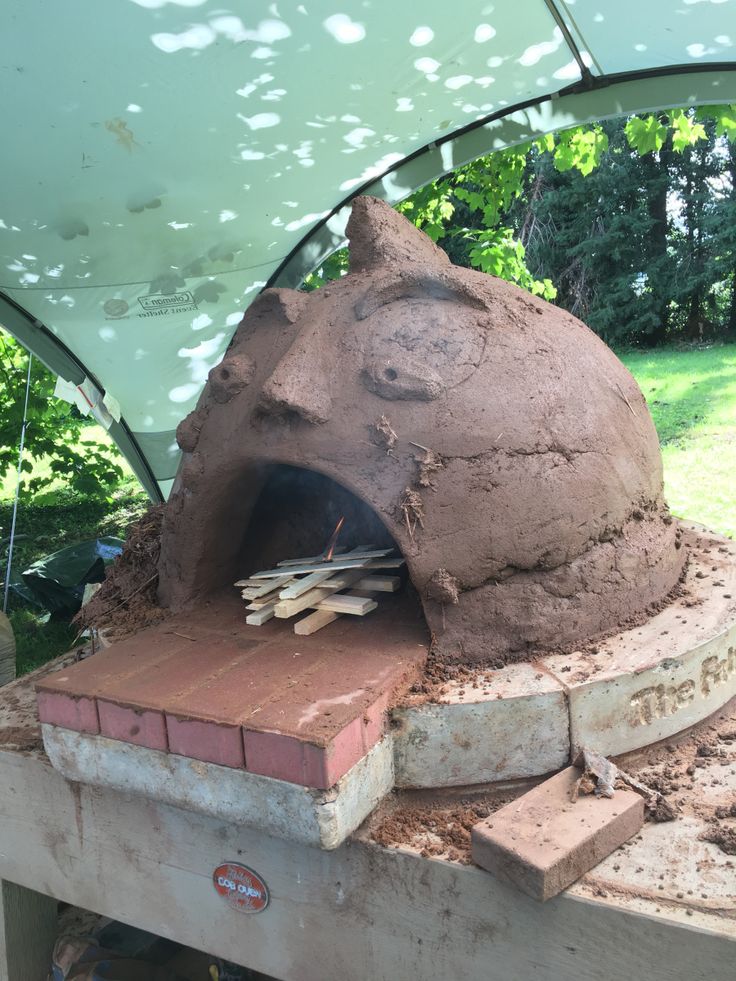 an outdoor oven with logs in it