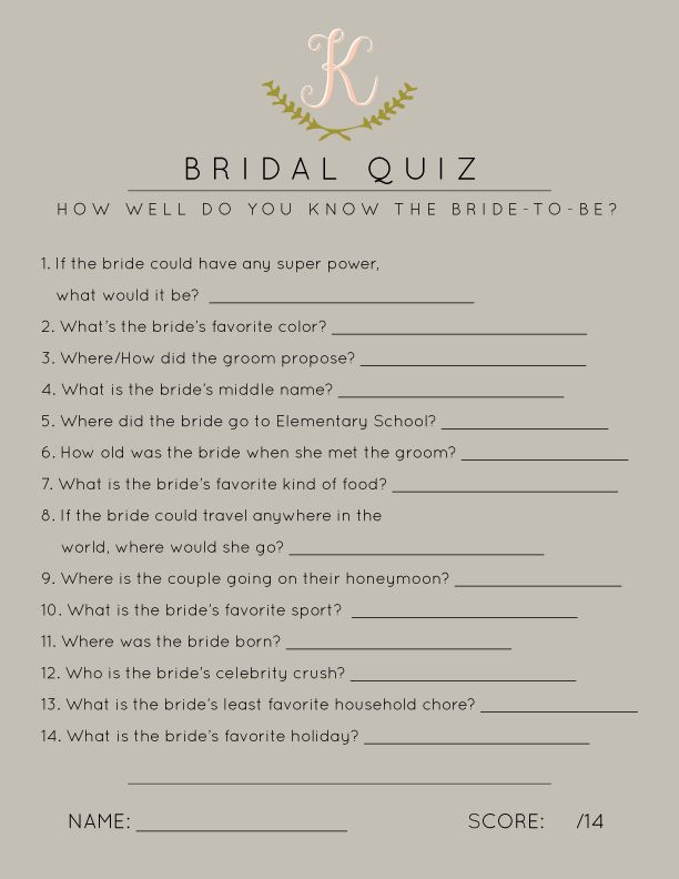 the bridal quiz for brides is shown in pink and grey with gold lettering