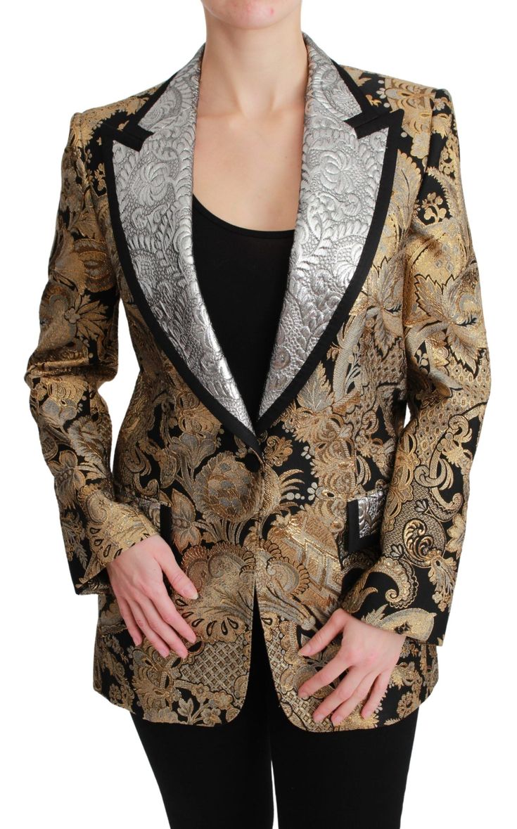 Dolce & Gabbana Elegant Gold Floral Jacquard Women's Blazer Jacquard Blazer, Dolce Gabbana Jacket, Floral Jacquard, Dolce E Gabbana, Gold Floral, Blazer Buttons, Jackets Online, High End Fashion, Black Blazers