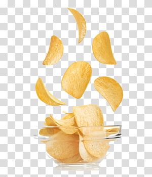 potato chips falling into a glass bowl on a transparent background png clipart free