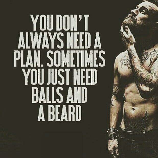 a shirtless man with his hand on his face and the words, you don't always need a plan sometimes you just need balls and a beard