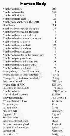 the human body is shown in black and white, with numbers on each side of it