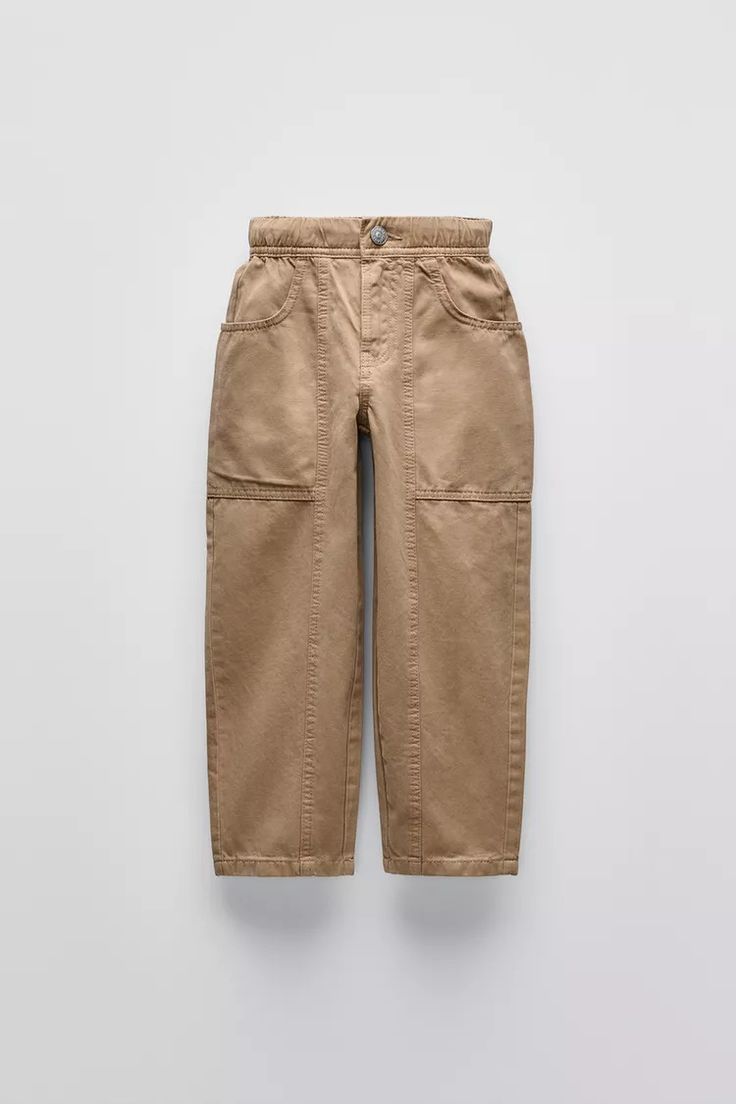 BARREL PANTS - Sand | ZARA United States Zara Straight Leg Jeans With Belt Loops, Zara Cotton Bottoms With Side Pockets, Zara Cotton Cargo Pants, Trendy Pants With Belt Loops, Utility High-waisted Wide Leg Pants With Patch Pockets, Utility Style High-waisted Wide Leg Pants With Patch Pockets, Trendy Relaxed Fit Bottoms With Patch Pockets, Wide Leg Chinos With Patch Pockets For Fall, High-waisted Utility Pants With Button Closure