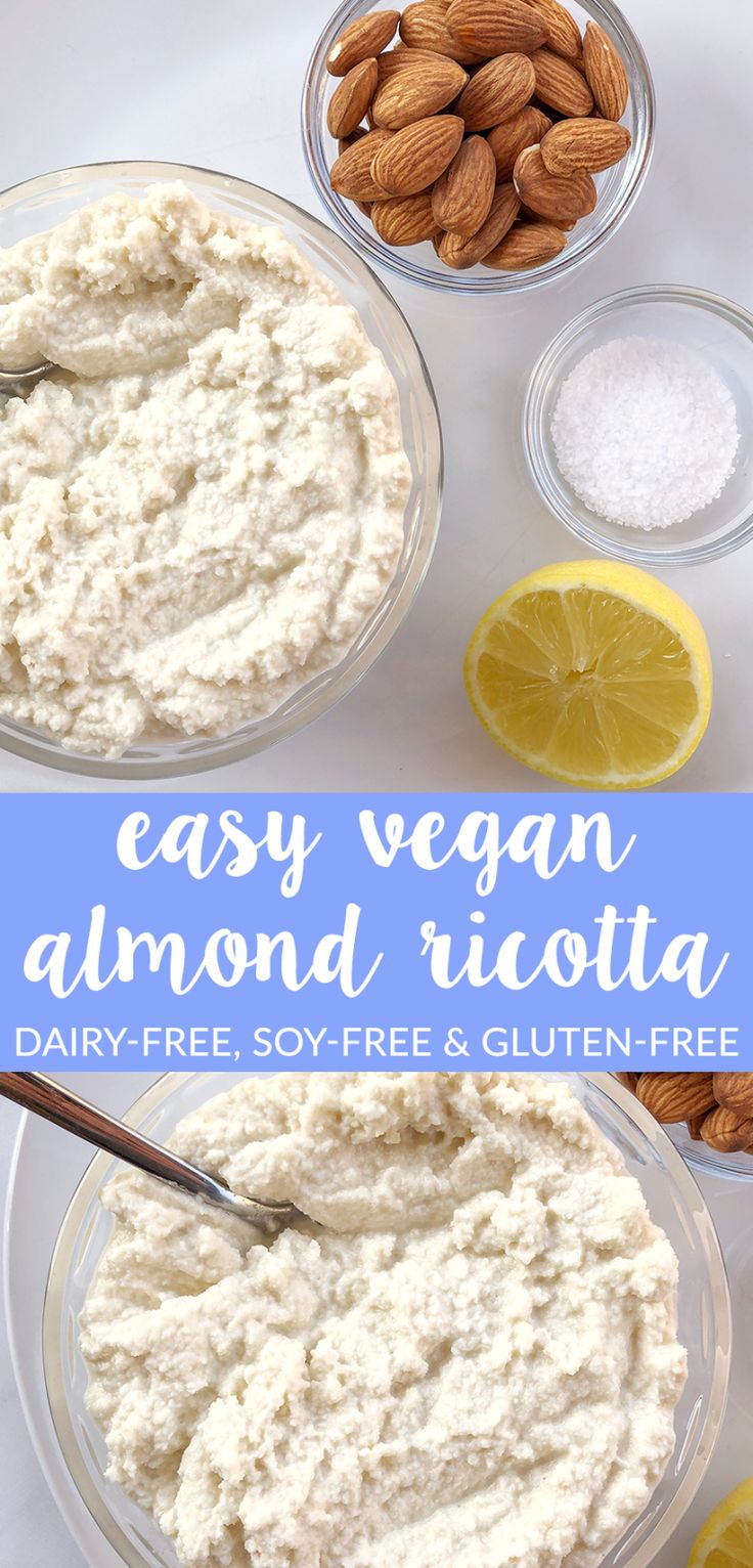 the ingredients to make vegan almond ricotta in bowls