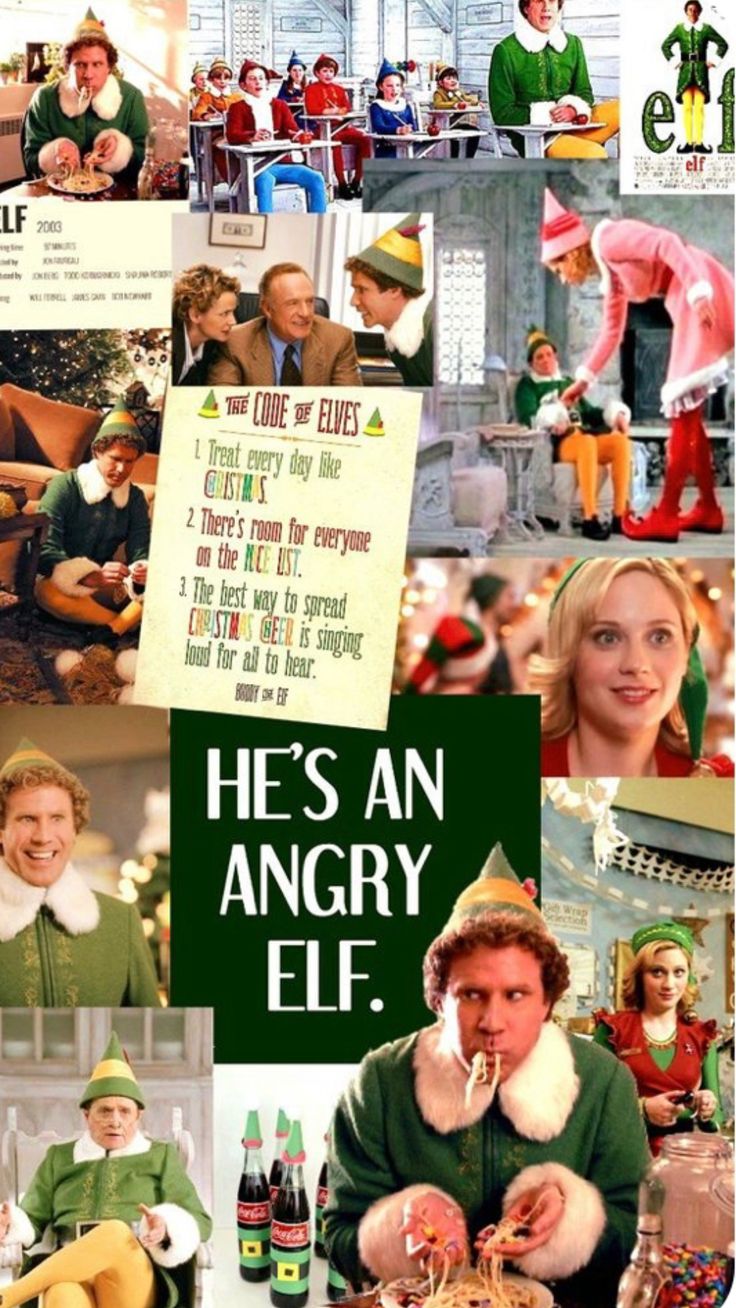 an advertisement for elf movie with many pictures