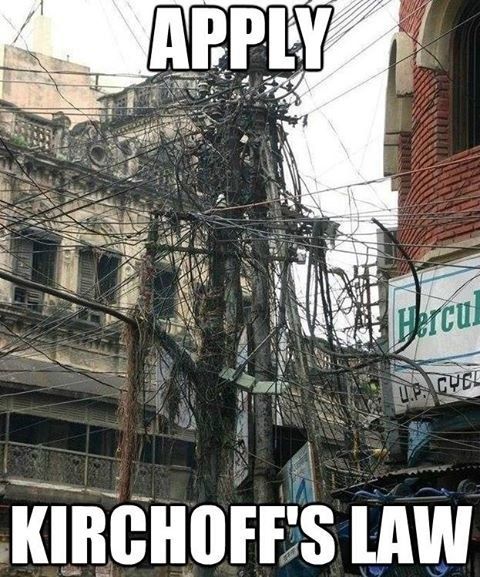 an electric pole with wires above it and the words electricity supply apply kirchoff's law