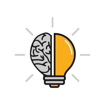 a light bulb with a brain inside it and an orange lightbulb in the middle