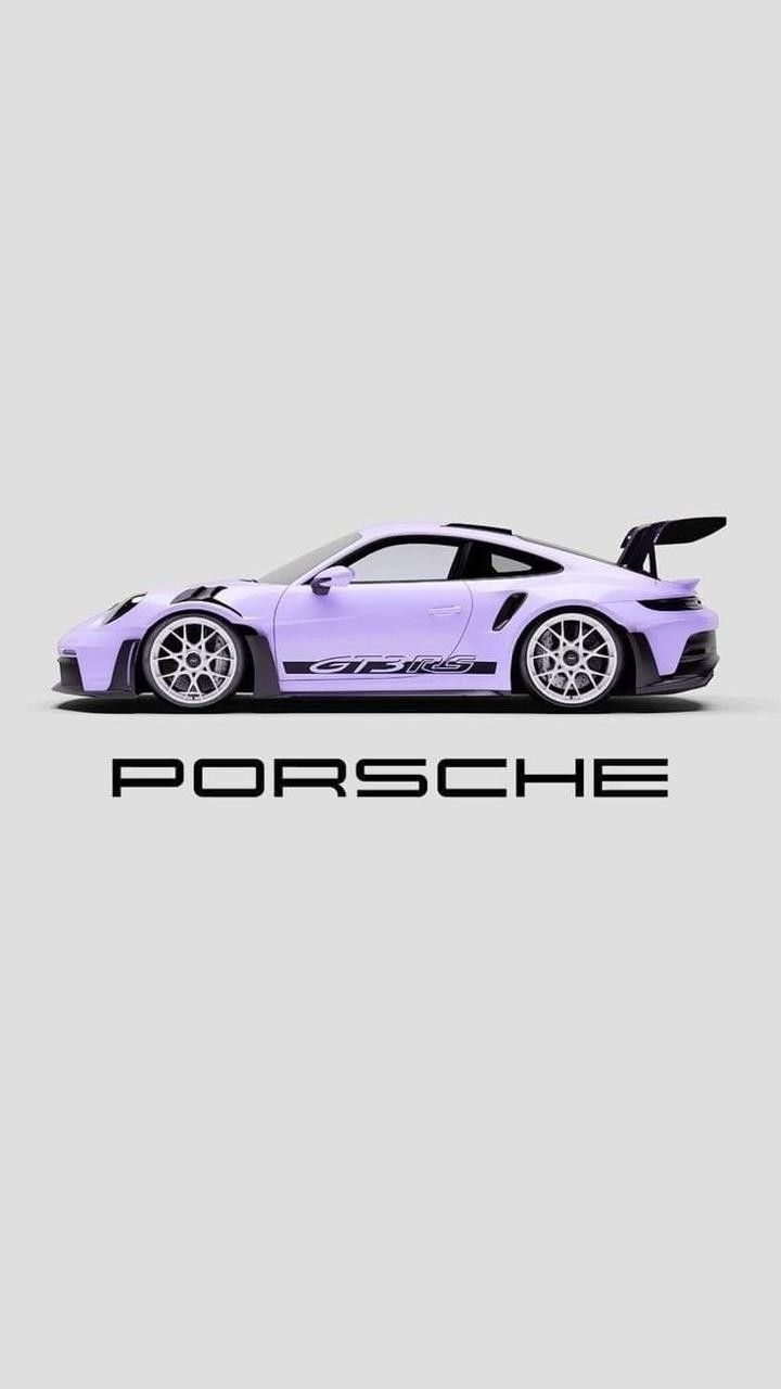 a purple sports car with the word porsche on it