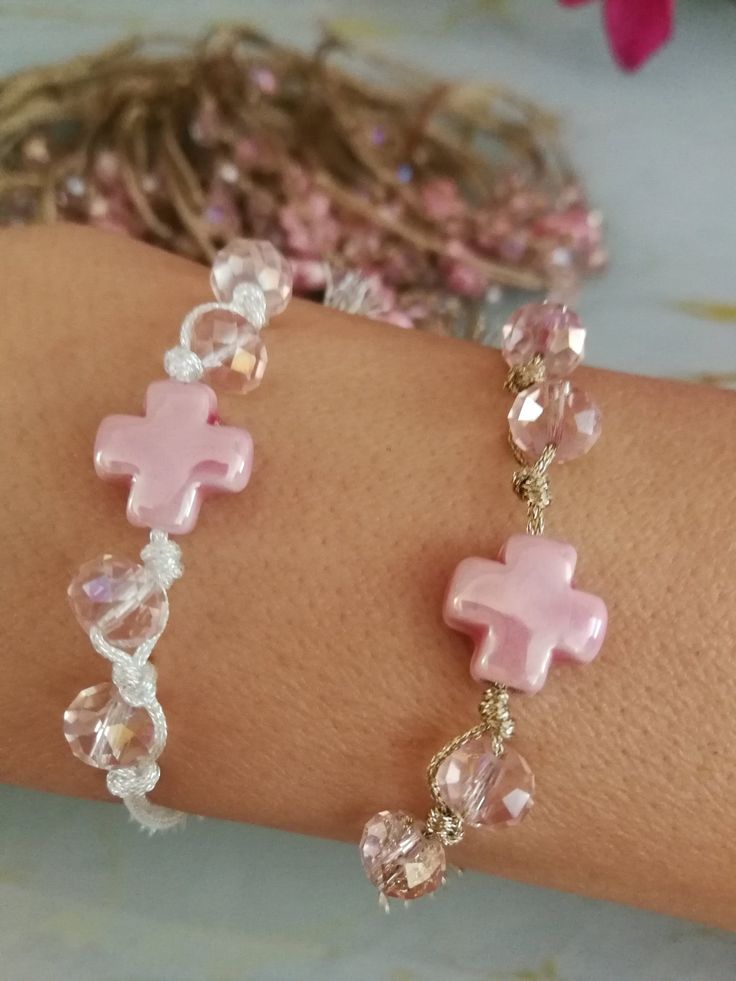 Ceramic cross and crystal bracelets baptism favors Handmade  Christening or wedding guests gifts Quantity option available  Baby girl boy baptismal DESCRIPTION Handmade martirika guests gifts favors with ceramic cross and crystal beads   Come each piece in gift pouch Quantity option available ♥ More options here : https://www.etsy.com/shop/eAGAPIcom?ref=seller-platform-mcnav§ion_id=16348716 ♥ OPTIONS after contact Personalize Add initials charms,meaning or symbol charms Order twins design Change Handmade Pink Cross Jewelry, Pink Cross Jewelry For Wedding, Handmade Adjustable Rosary Bracelet For Weddings, Adjustable Cross Bracelets For Baptism, Spiritual Cross Rosary Bracelet For Baptism, Adjustable Pink Cross-shaped Jewelry, Pink Spiritual Jewelry For Blessing, Handmade Spiritual Jewelry For Confirmation, Pink Spiritual Jewelry For First Communion