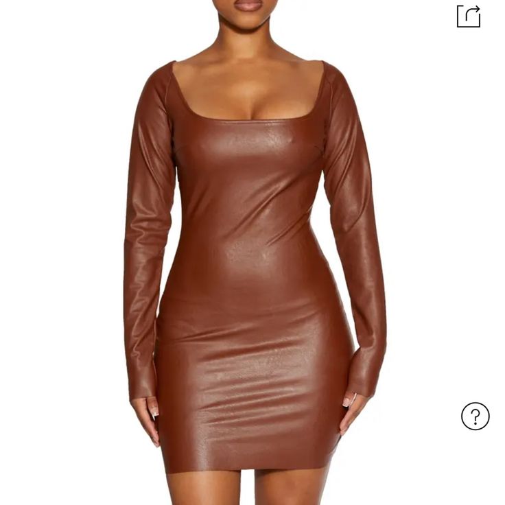 Back Cutout Long Sleeve Faux Leather Minidress Naked Wardrobe New, Never Worn!! Brown Mini Dress For Night Out, Brown Mini Dress For Club, Faux Leather Mini Dress For Night Out In Fall, Fall Faux Leather Mini Dress For Night Out, Chic Faux Leather Bodycon Dress For Going Out, Long Sleeve Faux Leather Party Dress, Faux Leather Mini Dress For Date Night In Fall, Fall Faux Leather Mini Dress For Date Night, Long Sleeve Faux Leather Mini Dress For Party