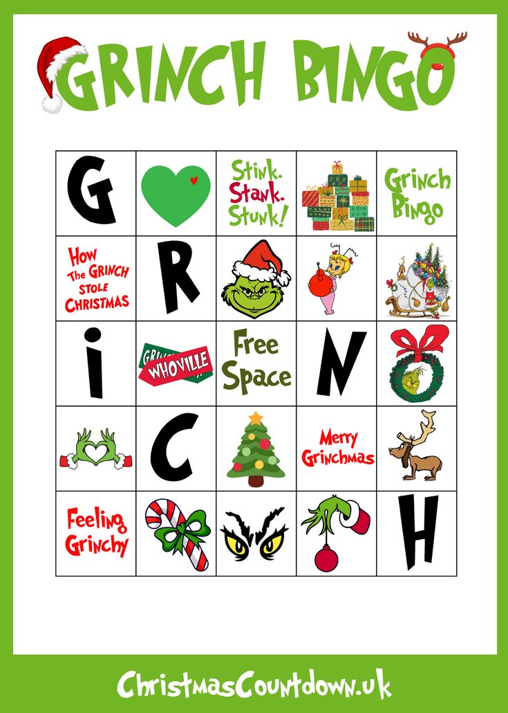 a christmas themed game board with the words grino and other holiday related items on it